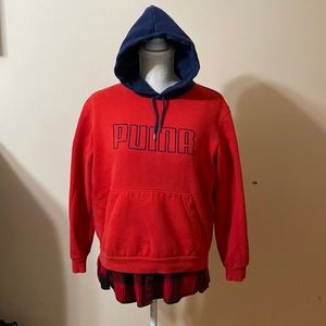 Puma boys Puma Block Emb Hoodie  size small men XL boys red and navy blue 💯🗽🔥